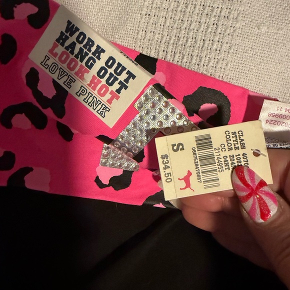 PINK Victoria's Secret capri Leggings with Pink Leopard Waistband - Picture 3 of 3